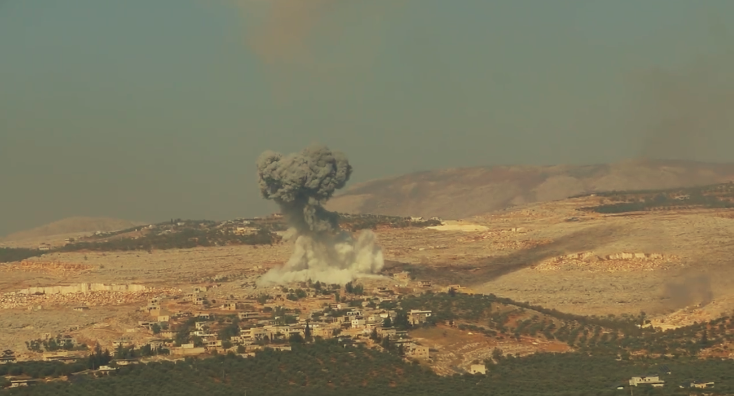 A mushroom cloud can be seen from a far in the rural areas of Syria.