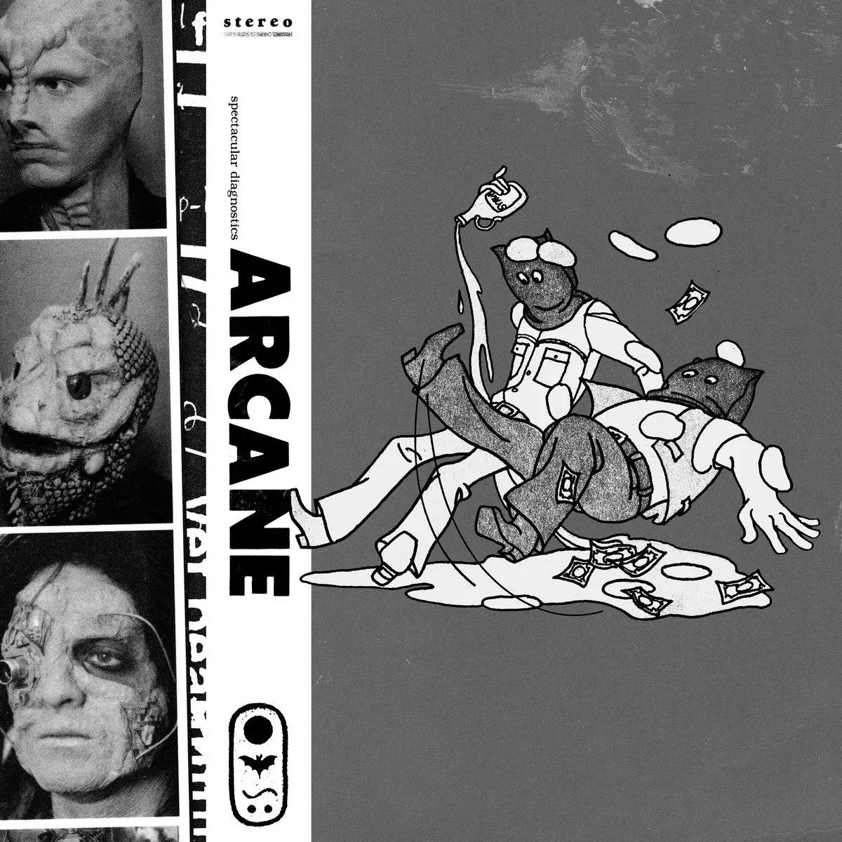 Black and white cover art for Spectacular Diagnostics' new instrumental hip-hop album 'ARCANE'.