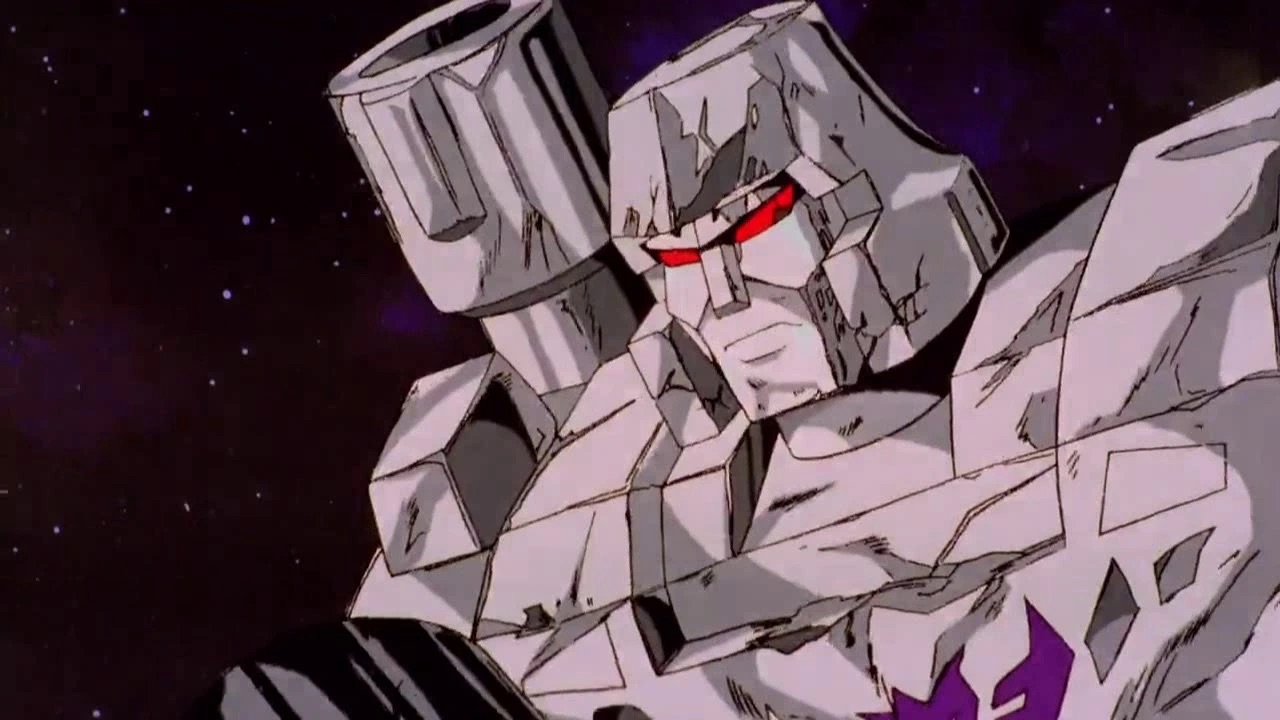 A still of a battle-damaged Megatron in a scene form Transformers: The Movie.